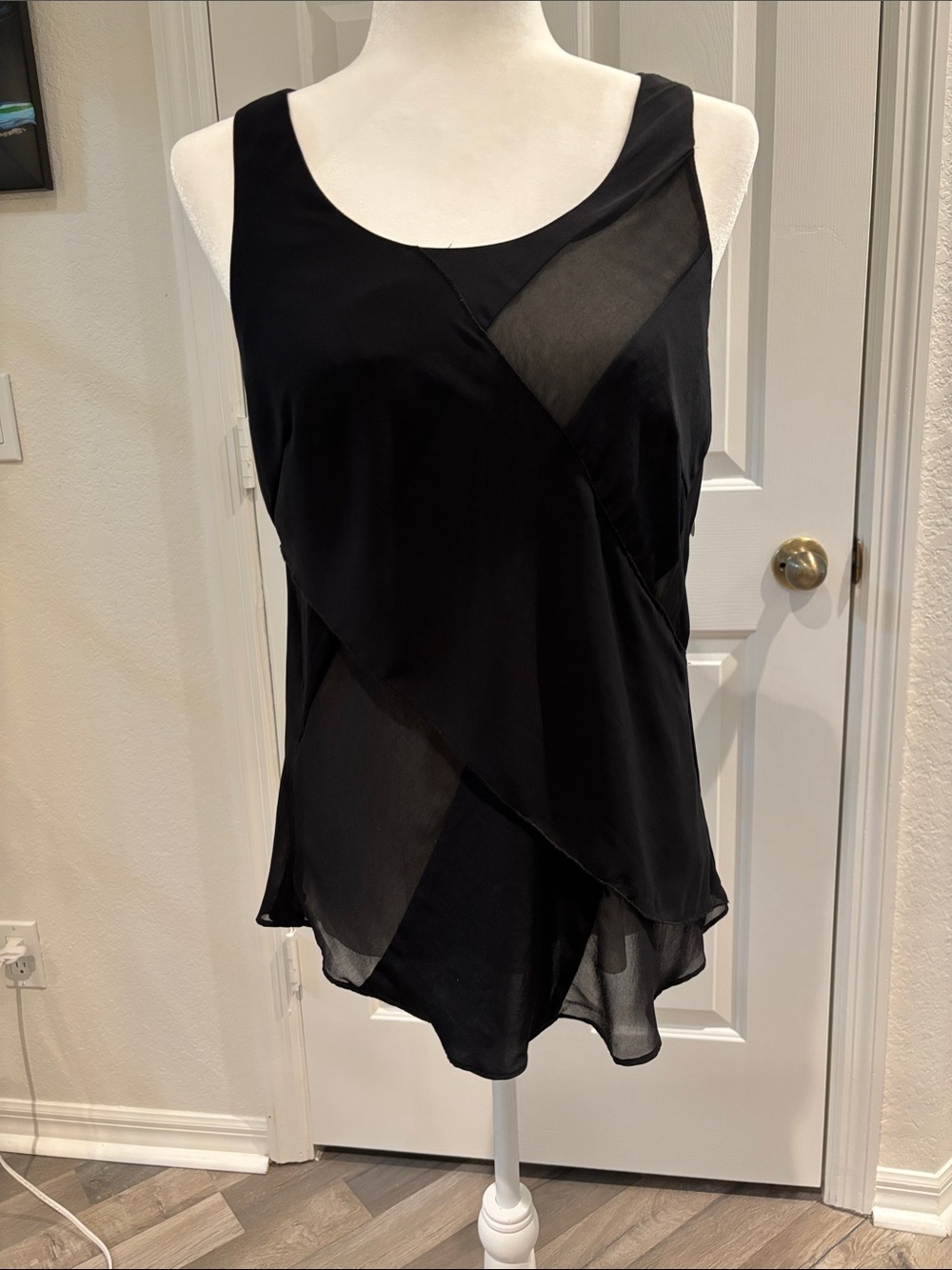 rag & bone Black Diagonal Sheer-Panel Sleeveless blouse